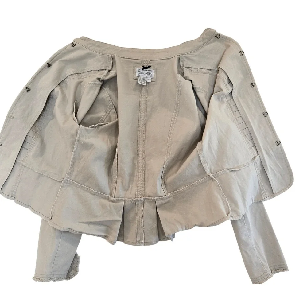 Feminine Denim Tan‎ Utility Blazer L (M) Jacket Boho-Utilitarian Texture-Focused